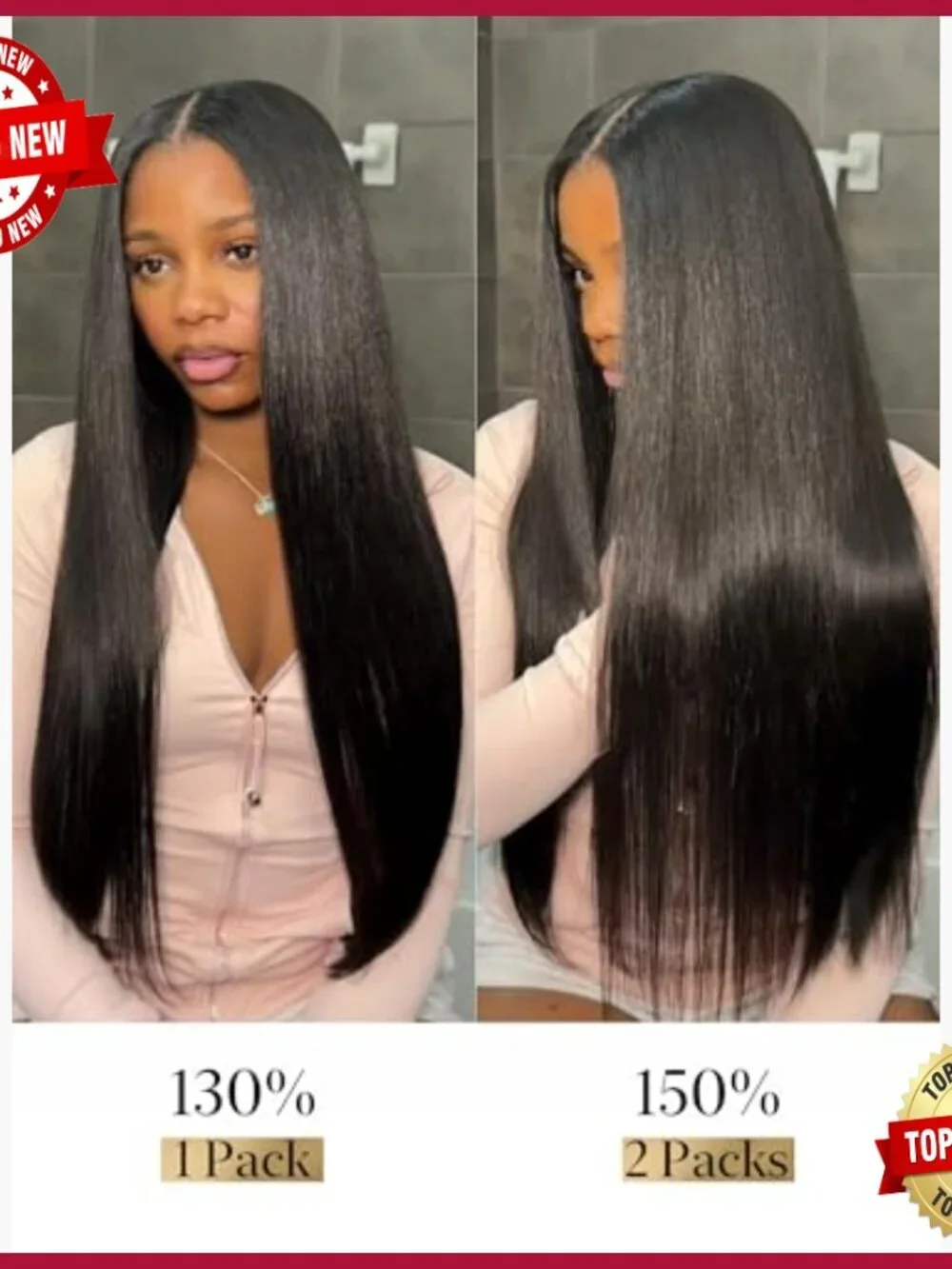 22 Inch Real Human Hair Clip In Extensions, 0.59mm Seamless Weft, 2 Pack